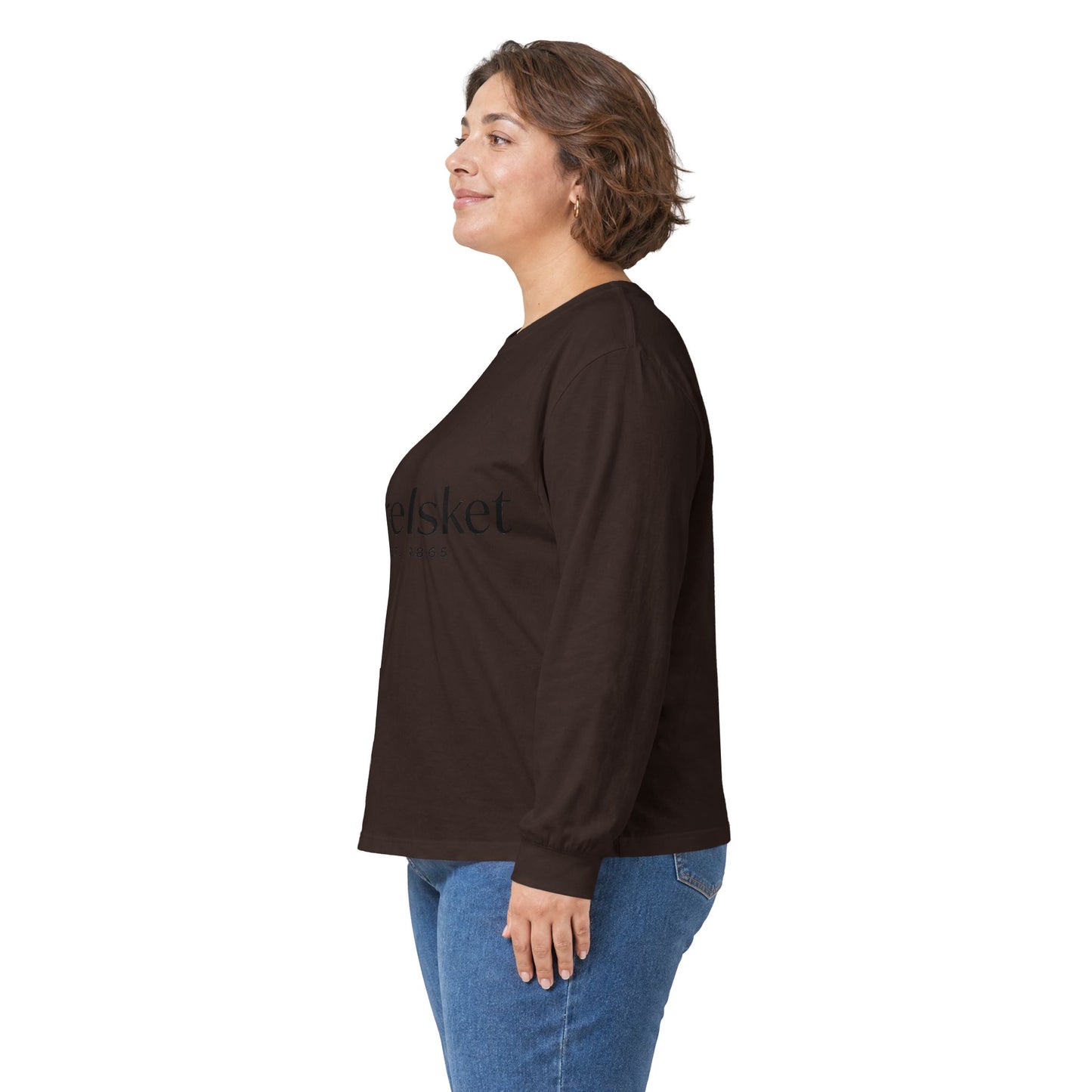Long Sleeve Tee — 'Forelsket' Minimal Logo with Vertical Brown Floral Back