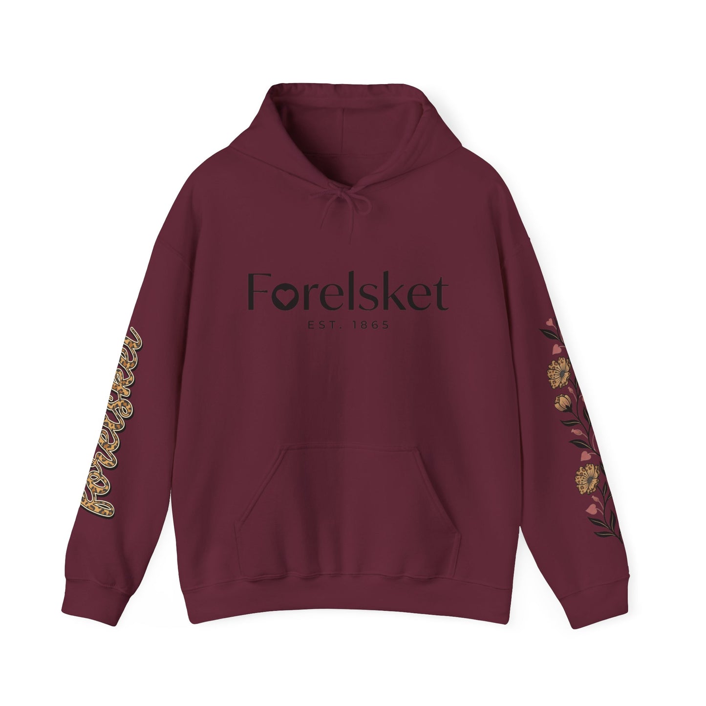 Forelsket Floral Hoodie — 'Forelsket' Logo & Rose Sleeve Graphic