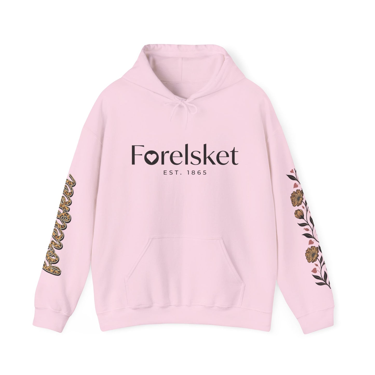 Forelsket Floral Hoodie — 'Forelsket' Logo & Rose Sleeve Graphic