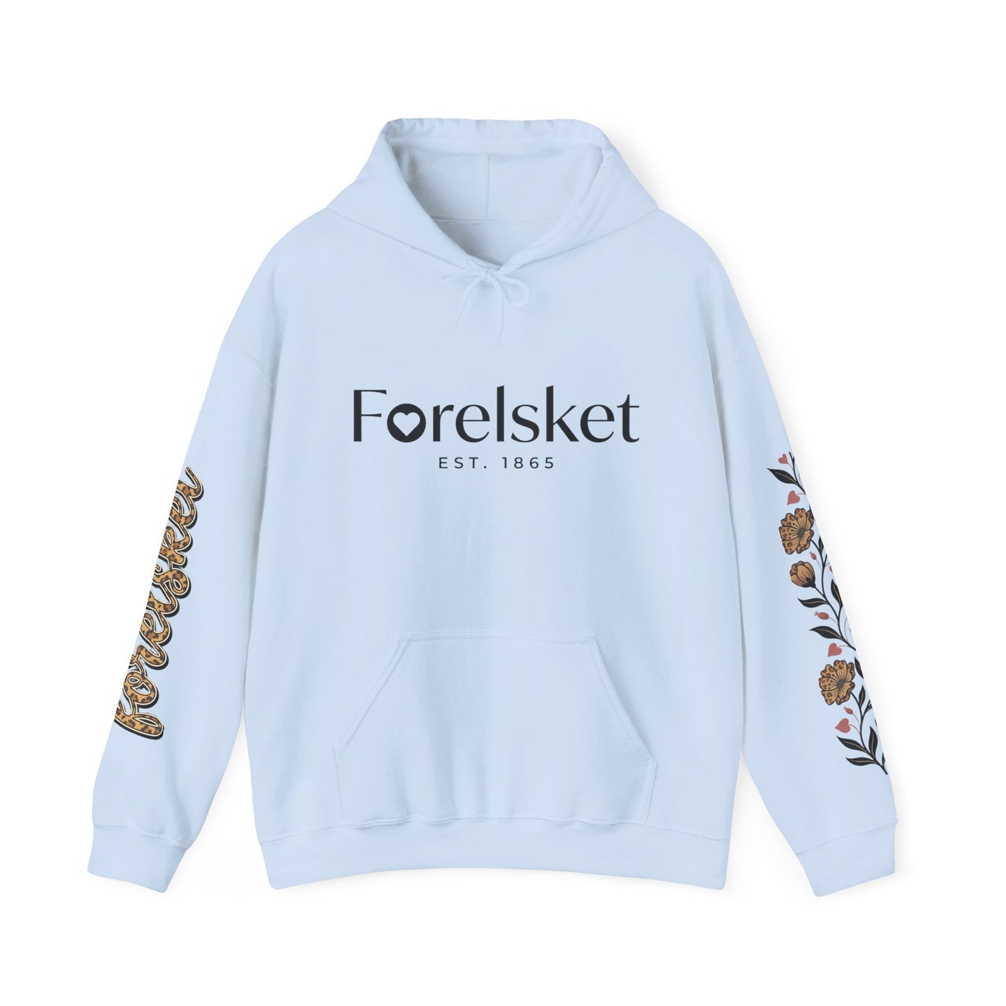 Forelsket Floral Hoodie — 'Forelsket' Logo & Rose Sleeve Graphic