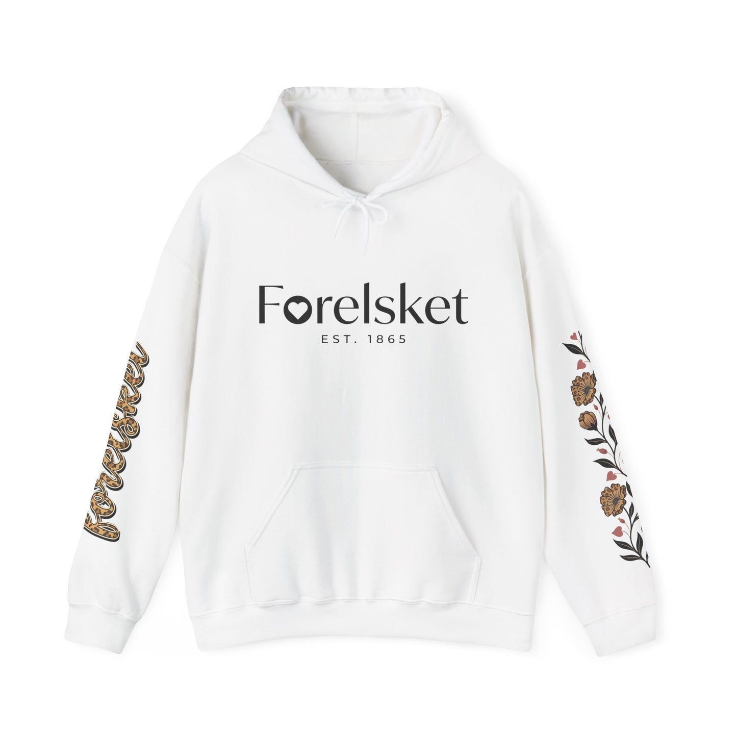 Forelsket Floral Hoodie — 'Forelsket' Logo & Rose Sleeve Graphic