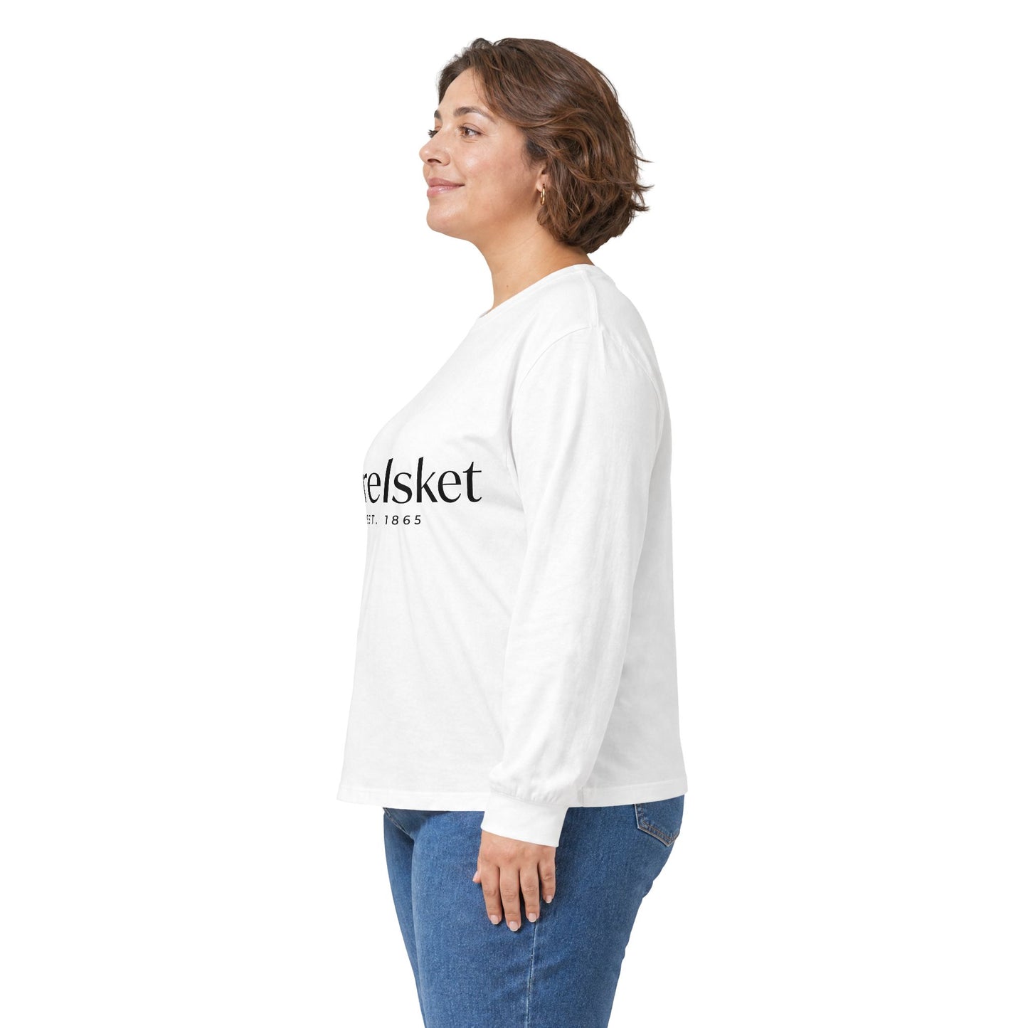 Long Sleeve Tee — 'Forelsket' Minimal Logo with Vertical Brown Floral Back